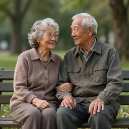 an old couple sitting on a park bench, concept art, octane render, unreal engine 5, highly detailed, high quality, 8 k, soft lighting, realistic face, path traced