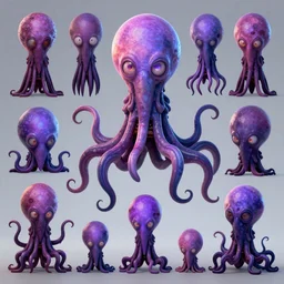 CGI lisa frank gothic punk vampiric electrifying vampiric squid character designs of varying shapes and sizes by genndy tartakovsky and Jamie Hewlett from gorillaz for a new splatoon game by nintendo high resolution, rtx