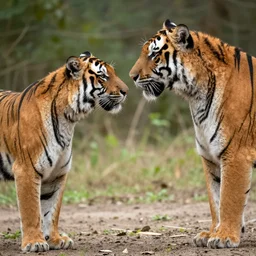 a tiger and a woman face - to - face in profile