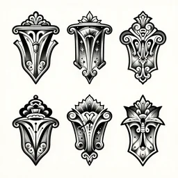 beautiful decorative classical ornamental emblem flash sheet, blackwork tattoo, neo - traditional tattoos, masterwork, traditional tattoo, classical ornament, tattoo flash, highly detailed engraving, small medium and large elements, russ abbott, albrecht durer