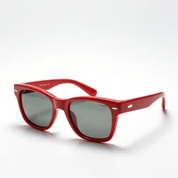 ruby red smart glasses, photorealistic, isolated on a pure white background, centered, entire object in frame, sharp focus, soft studio lighting