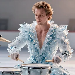 camina drummer wearing a risque outfit made from ice, half body portrait, greg kutkowski, sharp details, soft lighting, subsurface scattering, pearls of sweat, glistening skin, warm lighting