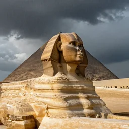 heavy monsoon rain at the sphinx in giza