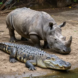 an alligator rhino!!! hybrid! hyper realistic!! realistic lighting!! wildlife photographer of the year!!! bold natural colors, national geographic, hd, wide angle, 8 k