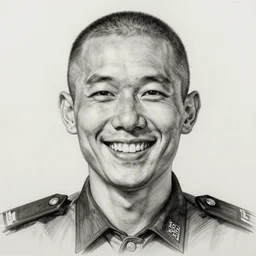 police sketch of a man with no eyes and an impossibly wide smile, detailed shading,