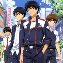 boy's love anime high school noon city setting, high detail concept art, perfect proportions fine face, athletic tall handsome guys, close together romantic undertones, avant designer uniform, vivid colors, realistic shaded lighting poster fantasy art kazue kato, katsuhiro, jeremy lipking and michael germash, makoto shinkai, loish and clamp style, best selling artist