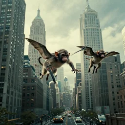 flying monkeys invade nyc, horror film still by emmanuel lubezki