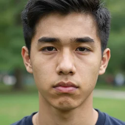 closeup photo of a young man in central park with a sad face, nikon photography