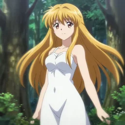 isekai beautiful grin anime girl hestia danmachi, kamisama standing in forest. flat face. beautiful face, catchlight, aesthetic, golden ratio. beautiful lineart, ranking on contest, artstation, soft lighting, artistic pose, character concept, cinematic, motion blur, chromatic abberation. anime tv screenshot.