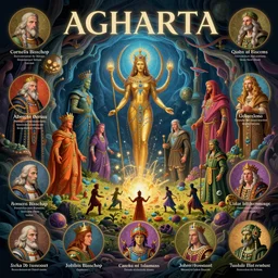 agharta, land of advanced races, hollow earth infographic, illustrations, vibrant colours, dynamic lighting, digital art, fantastically beautiful, illustration, trending on artstation, art by albrecht durer, cornelis bisschop, johfra bosschart, 8 k resolution