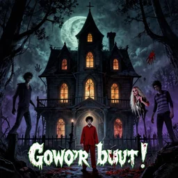 in the style of tim jacobus goosebumps, gerald brom, spooky house, upward angle, fear street, bloody handprints