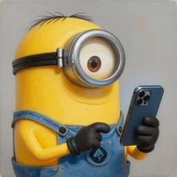 an epic painting minion, looking at the smartphone, oil on canvas, perfect composition, golden ratio, beautiful detailed, photorealistic, digital painting, concept art, smooth, sharp focus, illustration, artstation trending