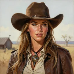 ultra realistic portrait painting of jennifer lawrence as a western outlaw, art by frank frazetta, 4 k, ultra realistic, highly detailed, epic lighting.