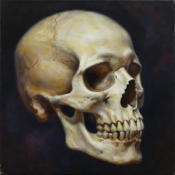 the flow of the super nova is what forms the ancient priest skull, by ross tran, oil on canvas
