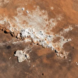 mars aerial photography, crusty rusty  white drizzled collage mixed media