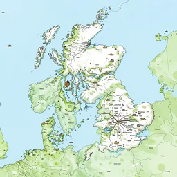 a detailed ancient map of the orkney islands in scotland, hills, boats, sea monsters, cartography