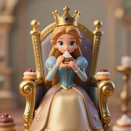 closeup portrait of tin toy fairytale princess sitting on a throne wearing a crown eating cakes, depth of field, zeiss lens, detailed, symmetrical, centered, fashion photoshoot, by nicoletta ceccoli, mark ryden, lostfish, breathtaking, 8 k resolution, extremely detailed, beautiful, establishing shot, artistic, hyperrealistic, octane render