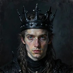 the portrait of hunter schafer in black!!!!!! wax!!!!!! crown by roberto ferri, dark fantasy, witcher, very detailed oil painting, masterpiece, 8 k
