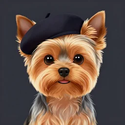 A cute yorkshire terrier artist, wearing a french beret, 30mm, by Noah Bradley trending on ArtStation, deviantart, high detail, stylized portrait