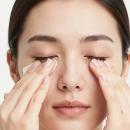 photo of a woman using sandpaper to rub her eyes, sharp focus