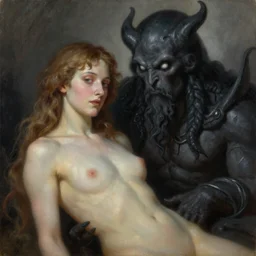 a portrait of Astaroth and Cthulhu , white eyes, Eros , illustration, soft lighting, soft details, painting oil on canvas by Edmund Blair Leighton and Charlie Bowater octane render, HDR, trending on artstation, 4k, 8k, HD
