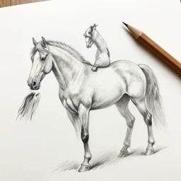 a pencil sketch of horse on a paper with pencil nearby, detailed picture