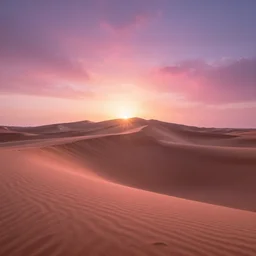 amazing landscape photo of desert dunes in sunset by max rive, pink color palette, beautiful dramatic lighting