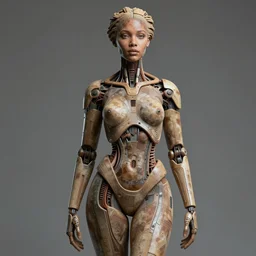 beautiful African female cyborg with ultra realistic body sculpted by Richard Serra in Venus