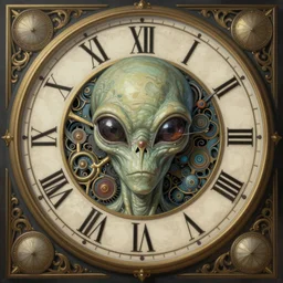 symmetry!! portrait of clockface alien in the style of, clocks and machine face, intricate, elegant, highly detailed, digital painting, artstation, concept art, smooth, sharp focus, illustration, art by artgerm and greg rutkowski and alphonse mucha, 8 k