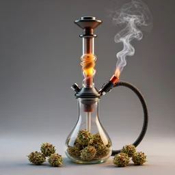 beaker bong. cannabis weed nugs, water pipe, fire, smoke, octane render, 8 k, ultra hd, unreal engine 5, ray tracing