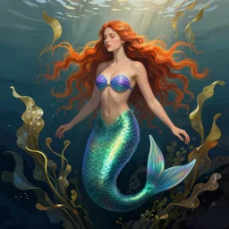 portrait of a mermaid in kelp by minimal art, coloured with gradients