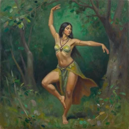 a portrait of a dancing female warrior shaman, under a tree, oil on canvas, by enki bilal and jeffrey catherine jones