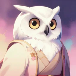 arrogant medieval portrait of white owl with one giant eye dressed in samurai garment, pixiv fanbox, dramatic lighting, maximalist pastel color palette, splatter paint, pixar and disney exploded - view drawing, graphic novel by fiona staples and dustin nguyen, peter elson, alan bean, wangechi mutu, clean cel shaded vector art, trending on artstation
