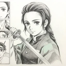 a very detailed pencil drawing of emma watson in demon slayer manga panel 4 k, sword slash, high resolution, dynamic pose, landscape, hd, full body, action, sword, hyper realistic, manga, koyoharu gotouge,