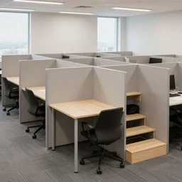 9 0 s cubicle office with stairs made of tables chairs