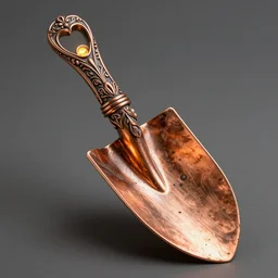 dirt shovel tool by sculptor robin wight warm glow, metallic colors, glass, oxidized copper led light, highly detailed and intricate, hdr, hyper detailed, ornate, elegant, luxury, focus, artstation, wlop, micro details, 3 d sculpture, structure, ray