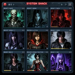 GUI for a nightmare gallery, cyberpunk, horror, System Shock 2, Shin Megami Tensei, Deus Ex