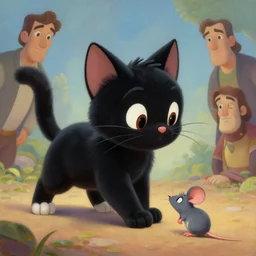 a beautiful painting of a cute black cat catching a mouse. disney character design by cory loftis, fenghua zhong, ryohei hase, ismail inceoglu and ruan jia. artstation, volumetric light, detailed, photorealistic, rendered in octane