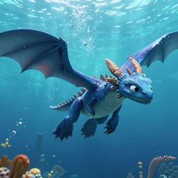 still from pixar movie of a dragon under water, high quality 3d render, movie, Pixar, Renderman, 4k, artstation