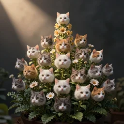 a beautiful plant full of cute cat heads as flowers