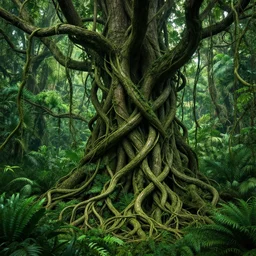 full body portrait EXTREMELY DETAILED TWISTED DENSE vegetation stunning jungle beautifully-rendered verdant green ENT NYMPH twisting winding knotted tangled vines and trees by moebius human form by James Jean, by Mike Mignola comic graphic novel style action illustration COMPLICATED INTRICATE BUSY, gritty textured, trending on artstation