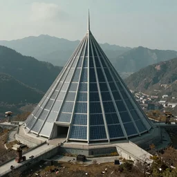 geometric solar temple in mountains, trending on artstation, cinematic, artwork by Gurney, James