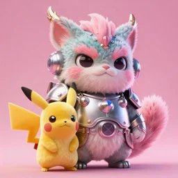 high quality 3 d render hyperrealist very cute pastel fluffy! grumpy gargoyle cat hybrid, cyber - medieval armor, vray smooth, in the style of detective pikachu, hannah yata charlie immer, dramatic pink light, low angle, uhd 8 k, sharp focus