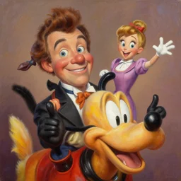beautiful lifelike painting of peewee herman partying with mary poppins on pluto, hyperreal detailed facial features and uv lighting, art by ed roth and basil wolverton