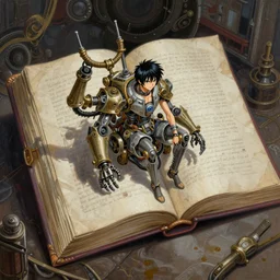 semi realistic gouache painting, by bana benedick, by ruan jia, by eng kilian, by denning guy online artists, detailed anime 3 d render of a giant magic book, a magical book, cgsociety, artstation, rococo mechanical, digital reality, sf 5 ink style, dieselpunk atmosphere