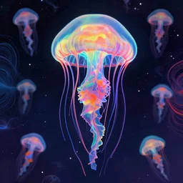 beautiful psychedelic jellyfish in hyperspace, colorful fractal jellyfish, national geographic, beeple, m. c. escher