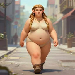 a chubby dwarven woman walking in city streets, by johan grenier, fantasy artwork, secret of mana, intricate braided hair, short plump figure, smooth, centered