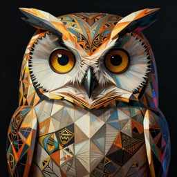 portrait of a geometric owl, identical eyes, medium shot, fantasy, vivid, illustration, geometric tattoo style, detailed line work, symmetrical, artstation, hyperdetailed, cinematic lighting, insanely detailed and intricate, ornate, ultrasharp, by peter mohrbacher, by victor vasarely