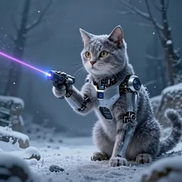 cyborg cat with laser guns drawn in the blizzard style artists