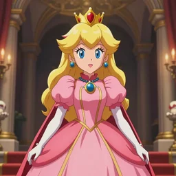 young princess peach crowned empress of the mushroom kingdom, anime style, coronation, cinematic lighting, 1 6 th century,